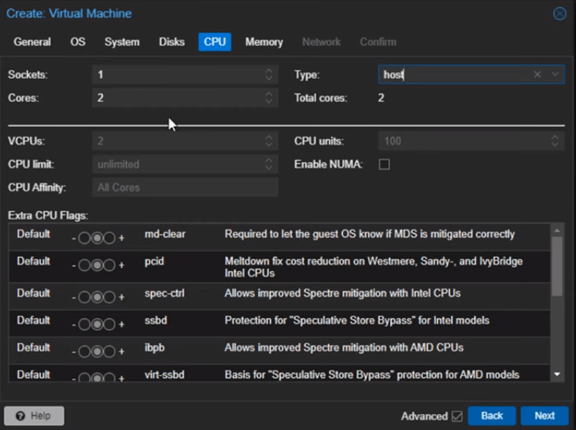 VM hardware in proxmox ve